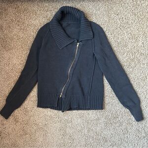 W Charcoal Grey Asymmetrical Moto Knit Double Zip Cardigan Size S/M |D34